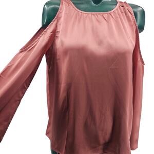 Lumiere Salmon Pink Cold Shoulder Satin Blouse Top Women's Size S 3359